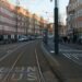 Urban street and tram tracks illustrating transport planning