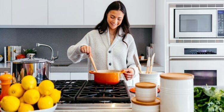 Home cooking preparation in a kitchen